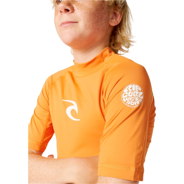 2026 Rip Curl Junior Waves UPF Short Sleeve Rash Vest 136BRV - Vitamin C